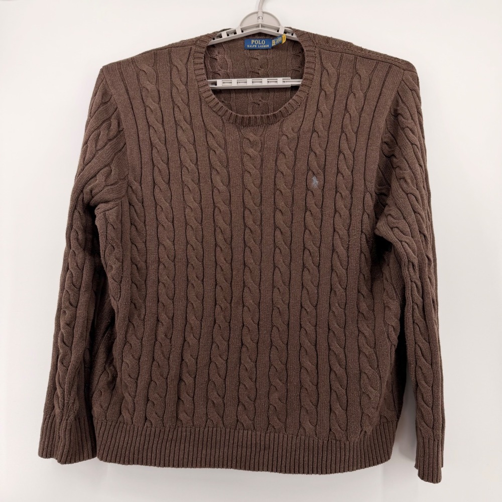 Polo Ralph Lauren Brown Cable Knit Cotton Sweater Mens 2XLT Big & Tall Crewneck